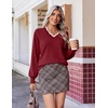 Ekouaer Women’s Fall V Neck Sweaters Knit Lightweight Long Sleeve Tops 2026(Wine Red)