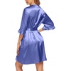Ekouaer Women’s Satin Robe Kimono Bathrobe Short Ruffle Sleeve Silk Robes(Cobalt Blue)