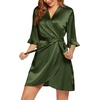 Ekouaer Women’s Satin Robe Kimono Bathrobe Short Ruffle Sleeve Silk Robes(Deep Green)