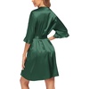 Ekouaer Women’s Satin Robe Kimono Bathrobe Short Ruffle Sleeve Silk Robes(Evergreen)