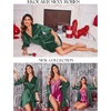 Ekouaer Women’s Satin Robe Kimono Bathrobe Short Ruffle Sleeve Silk Robes(Evergreen)