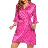 Ekouaer Women’s Satin Robe Kimono Bathrobe Short Ruffle Sleeve Silk Robes(Hot Pink Leopard)