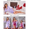Ekouaer Women’s Satin Robe Kimono Bathrobe Short Ruffle Sleeve Silk Robes(Lavender)