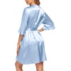 Ekouaer Women’s Satin Robe Kimono Bathrobe Short Ruffle Sleeve Silk Robes(Light Blue)