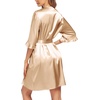 Ekouaer Women’s Satin Robe Kimono Bathrobe Short Ruffle Sleeve Silk Robes(Light Khaki)