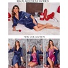 Ekouaer Women’s Satin Robe Kimono Bathrobe Short Ruffle Sleeve Silk Robes(Navy Blue)