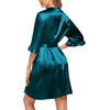 Ekouaer Women’s Satin Robe Kimono Bathrobe Short Ruffle Sleeve Silk Robes(Peacock Blue)