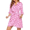 Ekouaer Women’s Satin Robe Kimono Bathrobe Short Ruffle Sleeve Silk Robes(Pink Bow)
