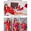 Ekouaer Women’s Satin Robe Kimono Bathrobe Short Ruffle Sleeve Silk Robes(Red)