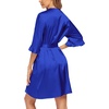 Ekouaer Women’s Satin Robe Kimono Bathrobe Short Ruffle Sleeve Silk Robes(Royal Blue)