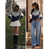 Ekouaer Women’s Turtleneck Sweater Long Sleeve 2026 Fall Winter Knitted Top(Grey & Navy)