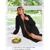 Ekouaer Zipper Robes for Women Long Fleece Warm Housecoat with Pockets(Black)