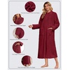 Ekouaer Zipper Robes for Women Long Fleece Warm Housecoat with Pockets(Wine Red)