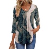 Ekouaer 3/4 Length Sleeve Womens Tops V Neck Blouses Pleated Casual Shirts(Black Gold)