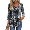 Ekouaer 3/4 Length Sleeve Womens Tops V Neck Blouses Pleated Casual Shirts(Black White Dots)