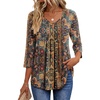 Ekouaer 3/4 Length Sleeve Womens Tops V Neck Blouses Pleated Casual Shirts(Boho Mz721)