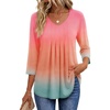 Ekouaer 3/4 Length Sleeve Womens Tops V Neck Blouses Pleated Casual Shirts(Gradient Pink)