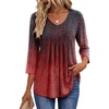 Ekouaer 3/4 Length Sleeve Womens Tops V Neck Blouses Pleated Casual Shirts(Gradient Red)