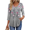 Ekouaer 3/4 Length Sleeve Womens Tops V Neck Blouses Pleated Casual Shirts(Grey Floral)