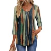 Ekouaer 3/4 Length Sleeve Womens Tops V Neck Blouses Pleated Casual Shirts(Multi Striped)