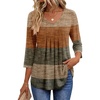 Ekouaer 3/4 Length Sleeve Womens Tops V Neck Blouses Pleated Casual Shirts(Stripe Brown)