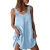 Ekouaer Nightgowns for Women Sleeveless Satin Night Gown Sexy Night Dress(Blue)