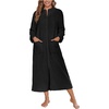 Ekouaer Women Zip Up Robe Fleece Long Sleeves Soft Housecoat with Pockets(Black)
