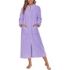 Ekouaer Women Zip Up Robe Fleece Long Sleeves Soft Housecoat with Pockets(Lavender)