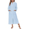 Ekouaer Women Zip Up Robe Fleece Long Sleeves Soft Housecoat with Pockets(Light Blue)