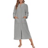 Ekouaer Women Zip Up Robe Fleece Long Sleeves Soft Housecoat with Pockets(Light Gray)