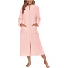 Ekouaer Women Zip Up Robe Fleece Long Sleeves Soft Housecoat with Pockets(Pink)