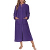 Ekouaer Women Zip Up Robe Fleece Long Sleeves Soft Housecoat with Pockets(Purple)