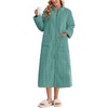 Ekouaer Zipper Robes for Women Long Fleece Warm Housecoat with Pockets(Jade Green)