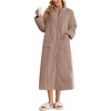 Ekouaer Zipper Robes for Women Long Fleece Warm Housecoat with Pockets(Khaki)