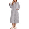 Ekouaer Zipper Robes for Women Long Fleece Warm Housecoat with Pockets(Light Gray)