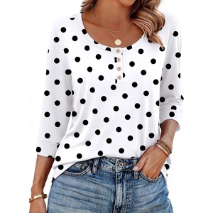 Ekouaer 3/4 Length Sleeve Women Tops Dressy Casual Blouses Fall Shirt 2026(Black Polka Dots)