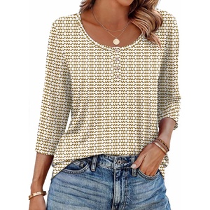 Ekouaer 3/4 Length Sleeve Women Tops Dressy Casual Blouses Fall Shirt 2026(Brown Striped)