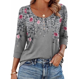 Ekouaer 3/4 Length Sleeve Women Tops Dressy Casual Blouses Fall Shirt 2026(Grey Floral)