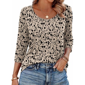 Ekouaer 3/4 Length Sleeve Women Tops Dressy Casual Blouses Fall Shirt 2026(Khaki Floral)