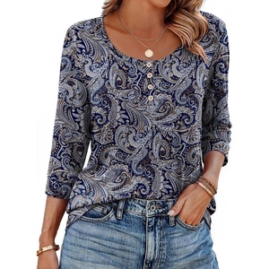 Ekouaer 3/4 Length Sleeve Women Tops Dressy Casual Blouses Fall Shirt 2026(Navy Paisley Print)