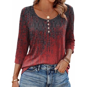 Ekouaer 3/4 Length Sleeve Women Tops Dressy Casual Blouses Fall Shirt 2026(Red Charcoal-mz838)
