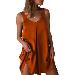 Ekouaer Nightgowns for Women Sleeveless Satin Night Gown Sexy Night Dress(Chocolate)