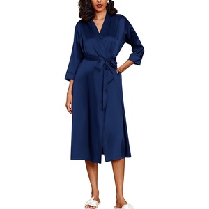 Ekouaer Silk Robes for Women Long Satin Bride Bridesmaid Robe with Pockets(Navy Blue)