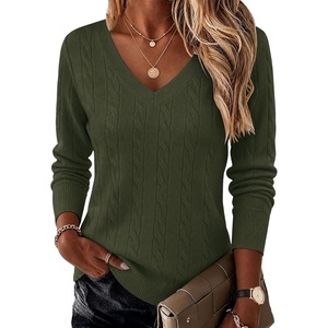 Ekouaer Womens Cable Knit V Neck Sweater Long Sleeve Fall Tops Clothes 2026(Army Green)