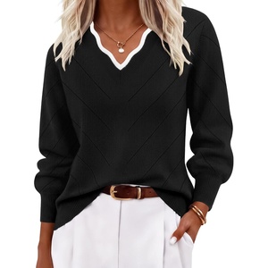 Ekouaer Women’s Fall V Neck Sweaters Knit Lightweight Long Sleeve Tops 2026(Black)