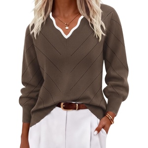 Ekouaer Women’s Fall V Neck Sweaters Knit Lightweight Long Sleeve Tops 2026(Brown)