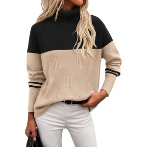 Ekouaer Women’s Turtleneck Sweater Long Sleeve 2026 Fall Winter Knitted Top(Black & Apricot)