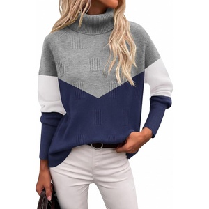 Ekouaer Women’s Turtleneck Sweater Long Sleeve 2026 Fall Winter Knitted Top(Grey & Navy)