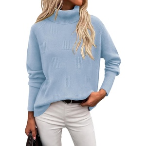 Ekouaer Women’s Turtleneck Sweater Long Sleeve 2026 Fall Winter Knitted Top(Light Blue)