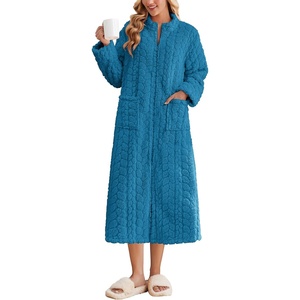 Ekouaer Zipper Robes for Women Long Fleece Warm Housecoat with Pockets(Teal)